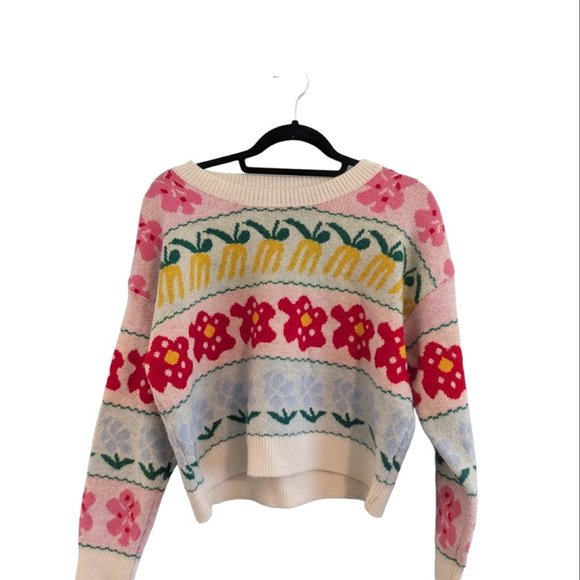 Dreamers by Debut Cropped Style Multi Colour Patterned Sweater - Picture 13 of 13